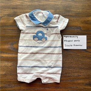 Striped Baby Bodysuit with Car Design